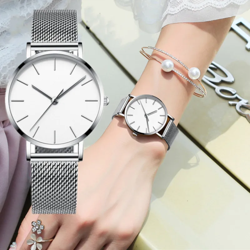 

Dropshipping New Trend Stainless Steel Mesh Women Watch Men Luxury Fashion Simple Watches Women Quartz Wristwatches Clock Reloj