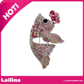 

Rose Candy Lovely Nagao Fish Pink Zircon Crystals Silver-Plated Nouveau Brooch
