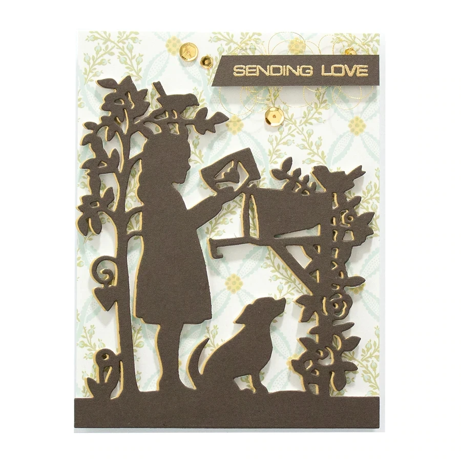 

Girl Send Mail DIY Cutting Die Card Album Photo Making Handmade Template Stencil Decoration Scrapbooking Embossing Craft