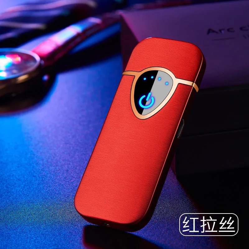 Пользовательский логотип слова сенсорная Индукционная Зажигалка зарядка USB Электронная двухсторонняя Зажигалка для сигарет аксессуары для курения encendedor - Цвет: Red brushed