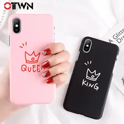 Ottwn чехол для iPhone 7 8 6 6s Plus X мультфильм корона Короля queen телефон случаях Жесткий Пластиковый черный чехол для iPhone 7 8 чехол coque