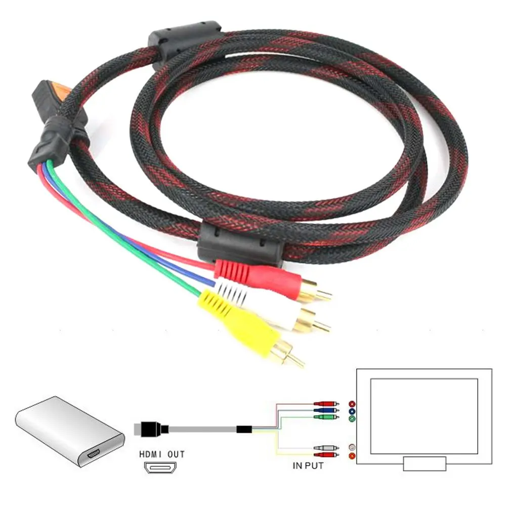 Фото Кабель Переходник HDMI Male 3 RCA (красный + желтый белый) аудио и видеокабель AV для Кабель Переходник HDMI Male 3 RCA (красный + желтый белый) аудио и видеокабель AV для