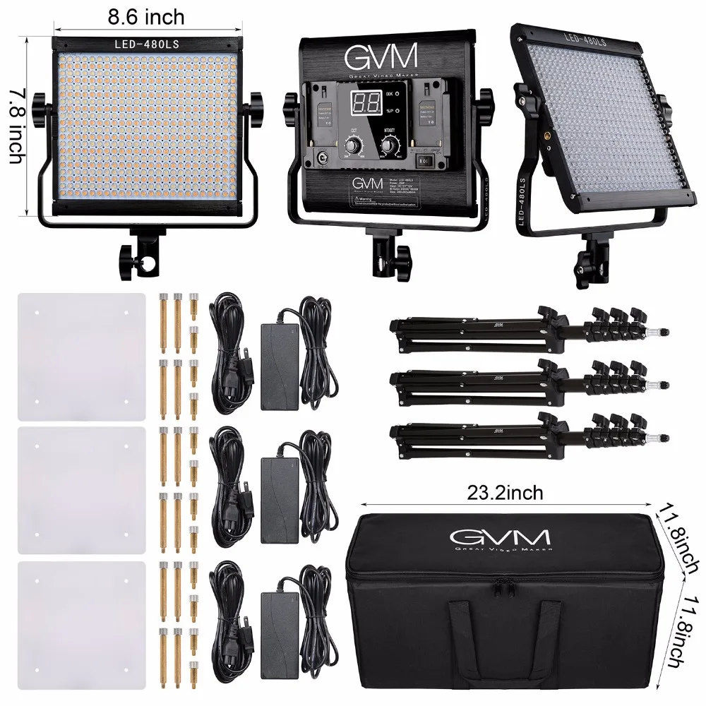 

3-Pack 480 LED Video Light Kit With Stand 2300K-6800K CRI97 TLCI97 29W LED Panel Light for YouTube Studio Photography Shooting