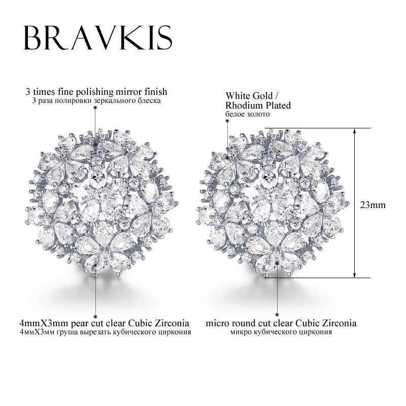 BRAVEKISS серьги-гвоздики с большим кристаллом в виде цветка для женщин, Серьги Для Пирсинга Ушей, серьги-гвоздики с кубическим цирконием BUE0188B