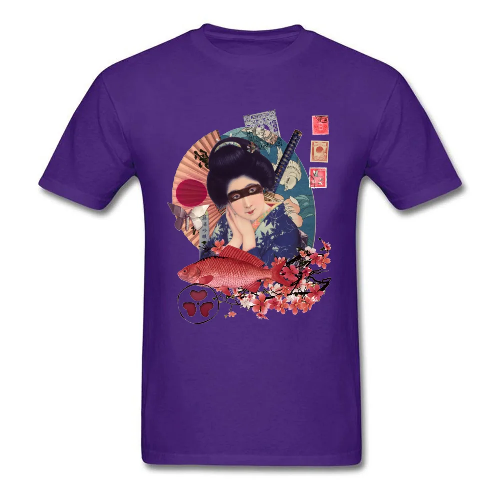 T Shirt T-Shirt Collage-Geisha-Samurai-Indigo-and-Marsala-Kio- Mother Day 100% Cotton Crew Neck Mens T-Shirt Printed On Funny Collage-Geisha-Samurai-Indigo-and-Marsala-Kio- purple