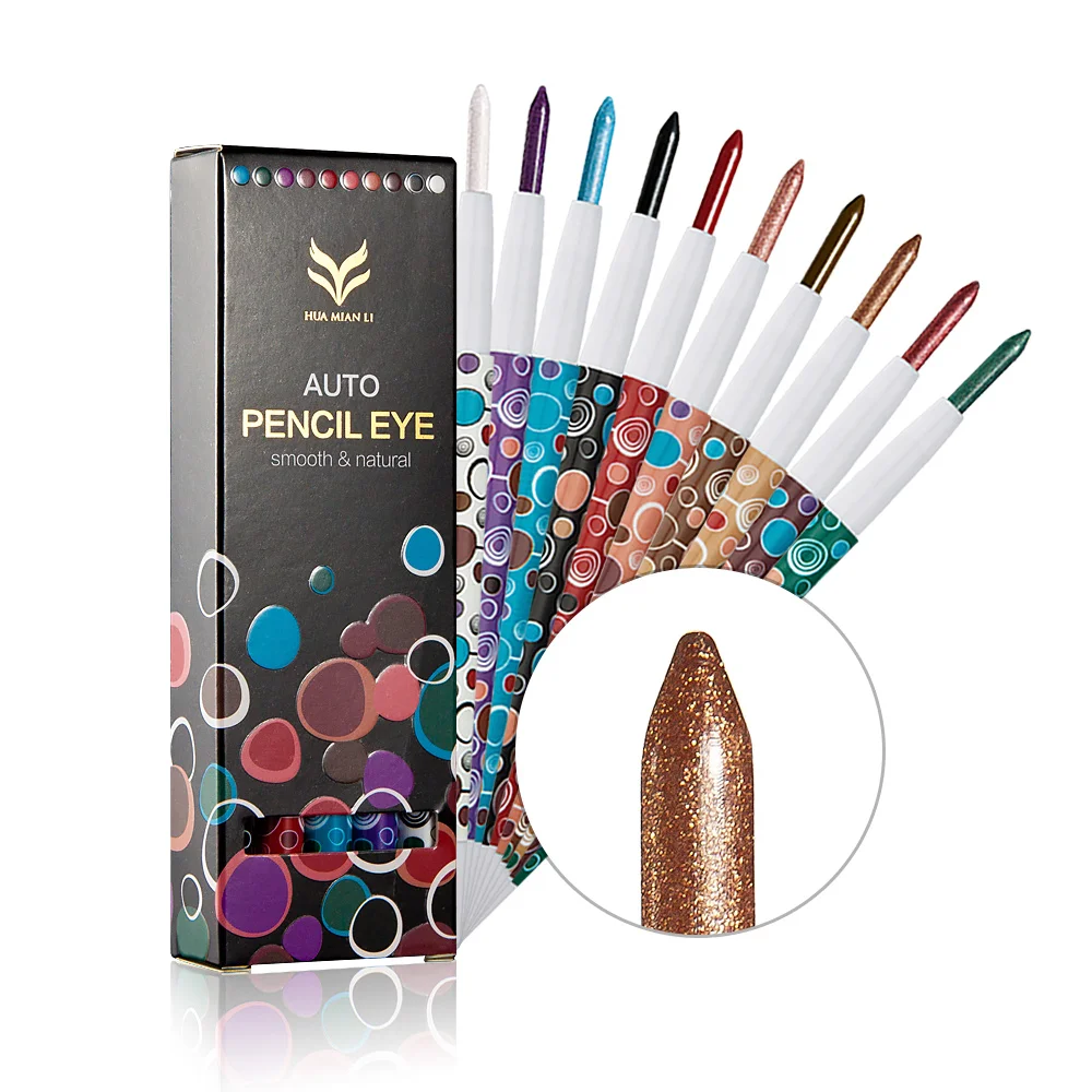 Huamianli Makeup shimmer eyeshadow pencil 10 colors waterproof colorful smooth eye liner pencil highlighter glitter eye