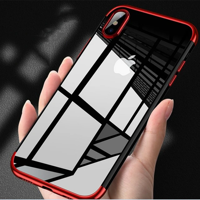 US $1.58 Luxury Plating Silicone Phone Case for iPhone XS Max XR X Case Transparent Soft TPU Cover for iPhon