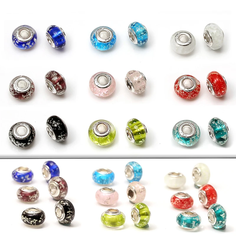 2Pcs/Lot 925 Fashion Silver Edge Color Glass Fluorescent Beads Fit Original Pandora Charms Bracelets Bangles Beaded Jewelry Gift