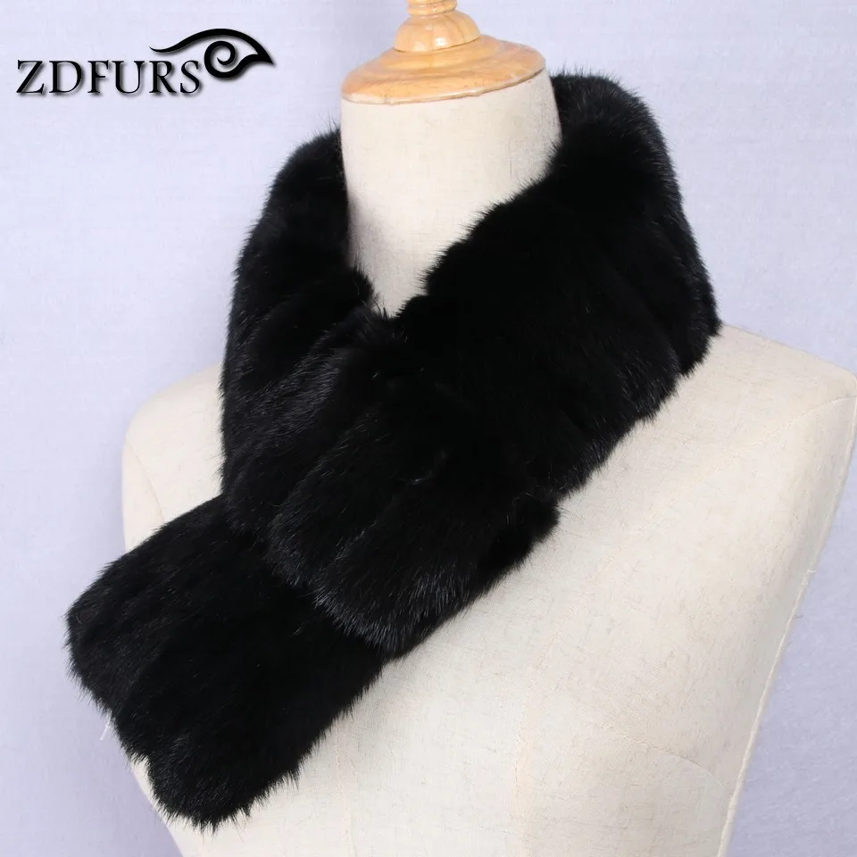 ZDFURS* новые высококачественные шарф из натурального меха норки меховой воротник из натуральной кожи мех норки шарф шарфы - Цвет: black