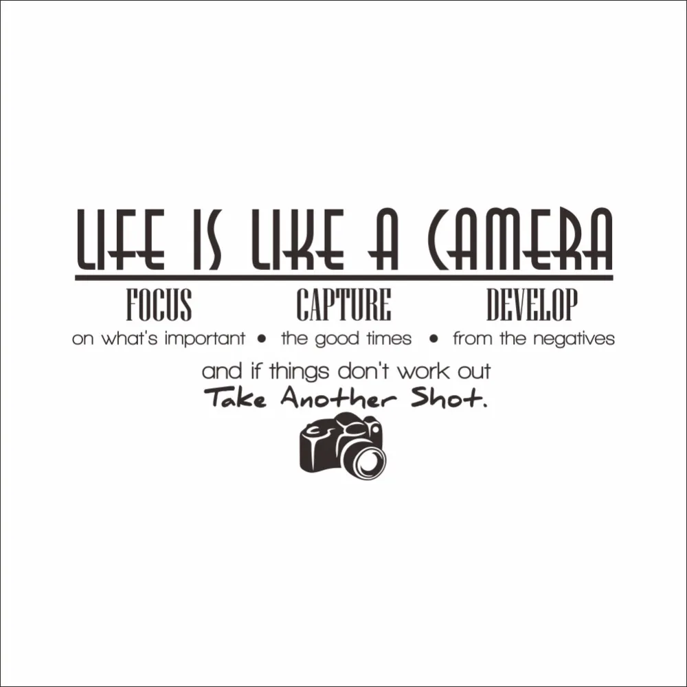 Creative Home Decor Plane Wall Stickers English Quotes " Life is Like A Camera " For Living Room Mural Art 42 106 CM Room Decals in Wall Stickers from Home