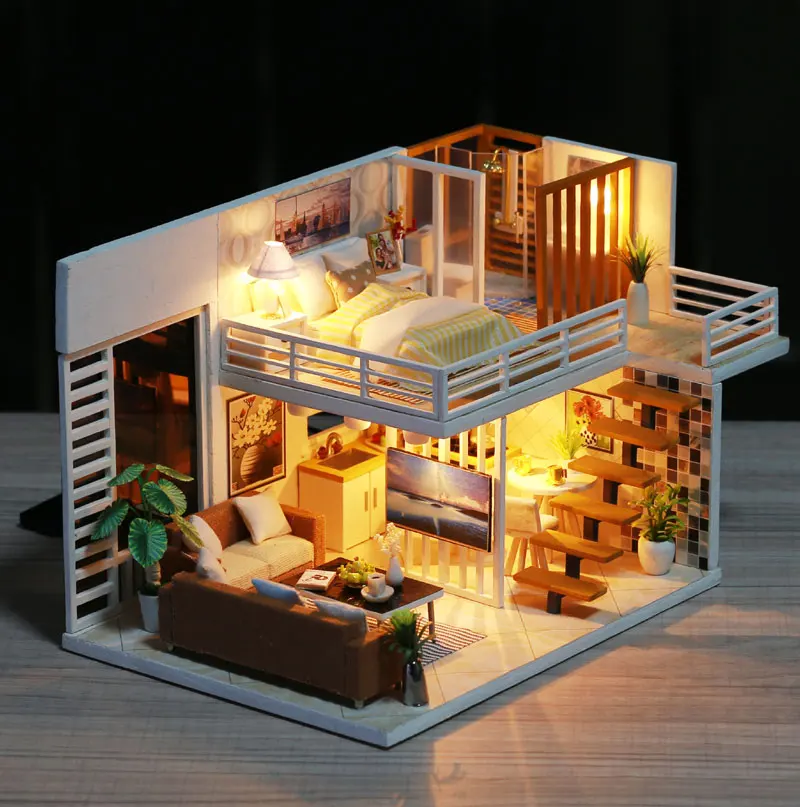 IIE создаем миниатюры для кукольного домика Diy Кукольный дом мебель со светодиодный 3D набор деревянных игрушек подарок на день рождения игрушки для детей кукольный домик