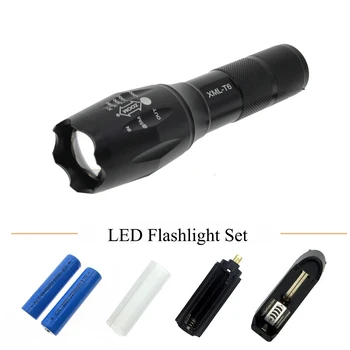 

LED Flashlight 18650 zoom torch waterproof flashlights XM-L T6 3800LM 5 mode led Zoomable light with battery and charger