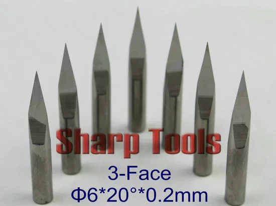 6x 0.2MM 20Degree 3 Edge Marble Wood Milling Cutter Carbide PCB Engraving CNC router tools bits, TOP Tungsten Steel Cutter Tool