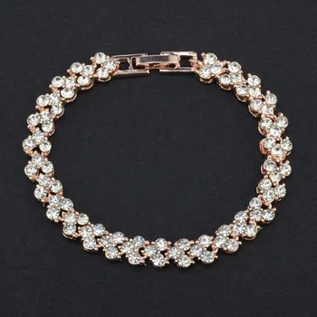 

Iced Zircon Tennis Chain Bracelet Women's Hip hop Jewelry Rhinestone Gold Rose Silver Color Box Clasp CZ Bracelet Link 16.5cm