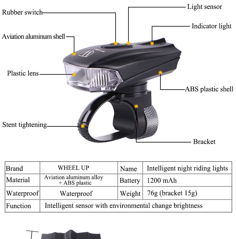 Sale WHEEL UP LED USB Rechargeable Bike Light Front Bicycle Head-Lights Waterproof MTB Road Cycling Flash-Light Touch Night Safe 4