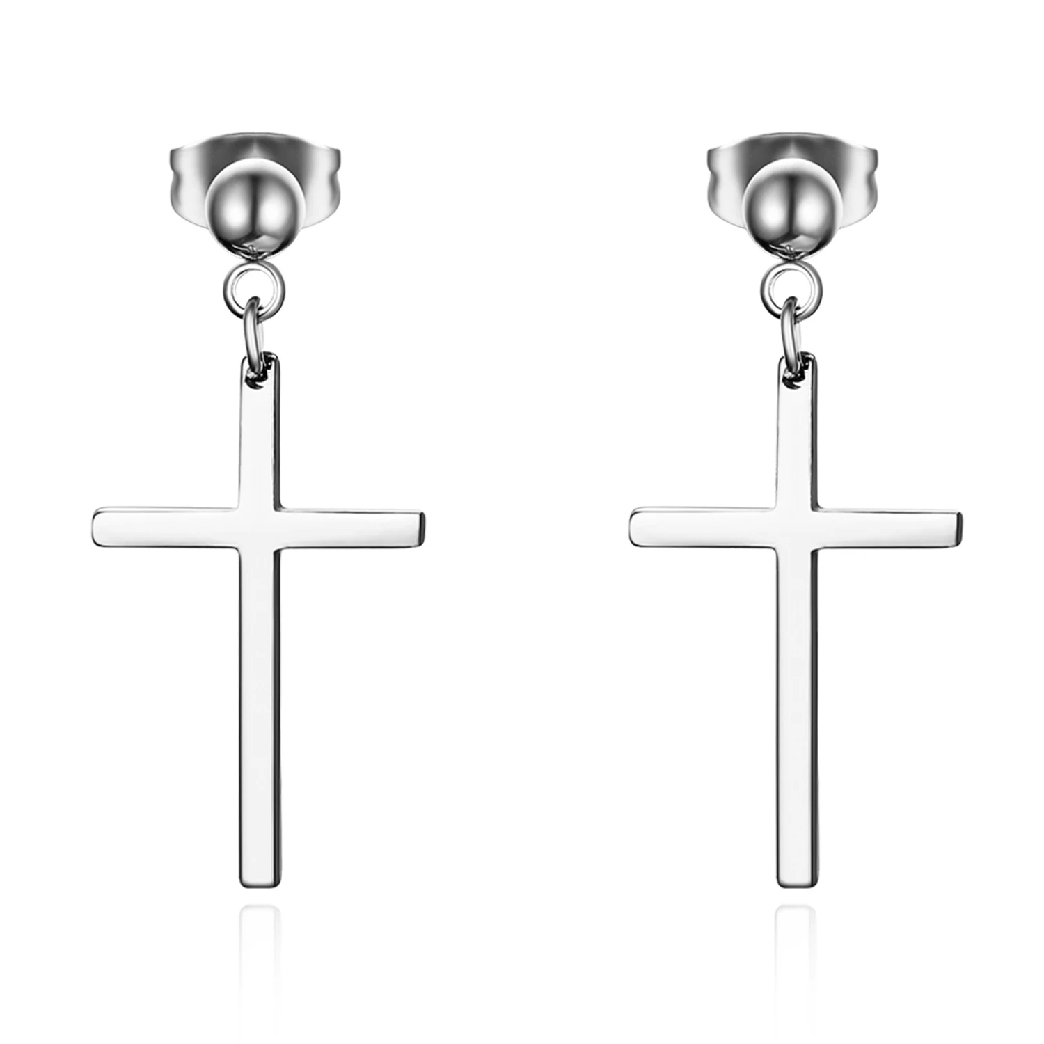 pair Stainless Steel Budded Cross Stud Earrings