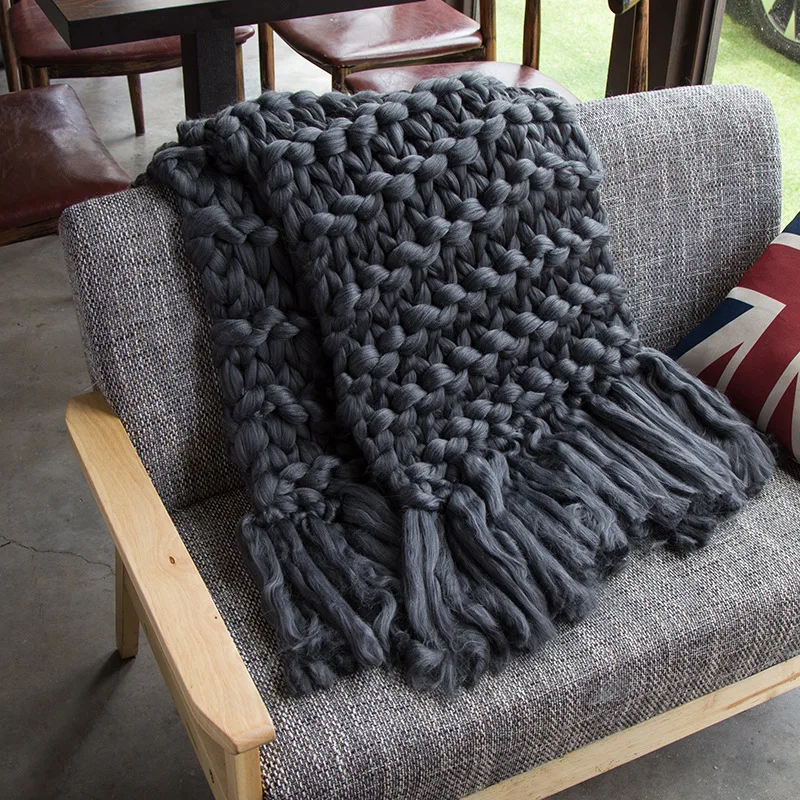Hand Made Woven Wool Blanket Imitation Tassel Merino Wool Knitting