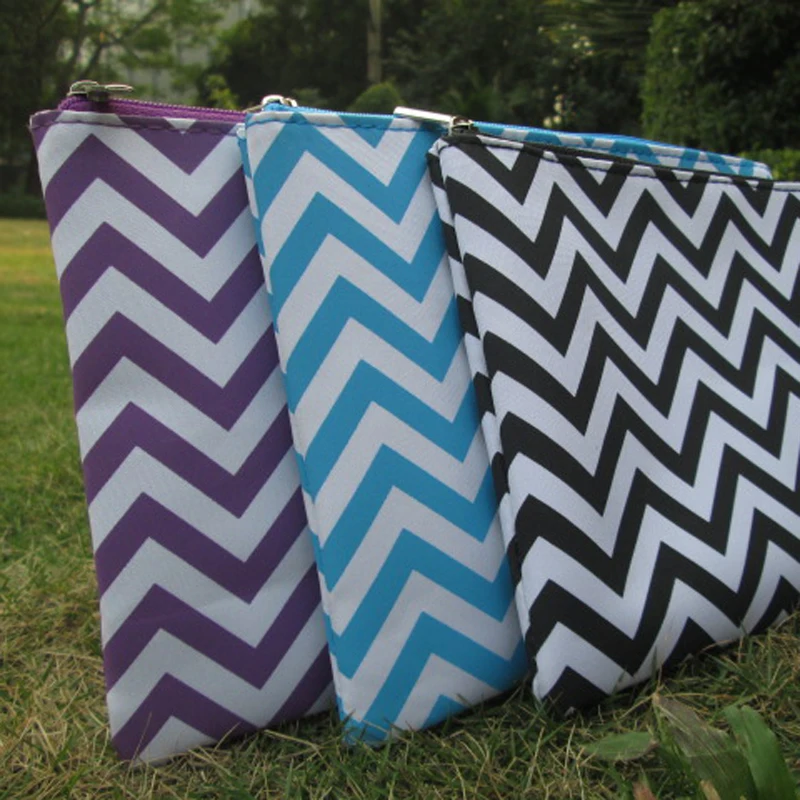 Wholesale Blanks Chevron Cosmetic Bag Pencil Case Polyester Material Stationary Organizer Ready