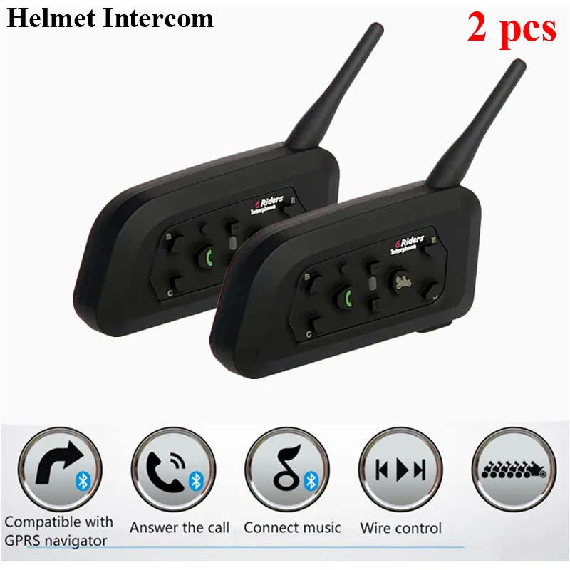 

2019 Waterproof 2pcs Helmet Headset Motorcycle Helmet Intercom Intercomunicador 1200M Wireless Bluetooth Interphone For 6 Riders
