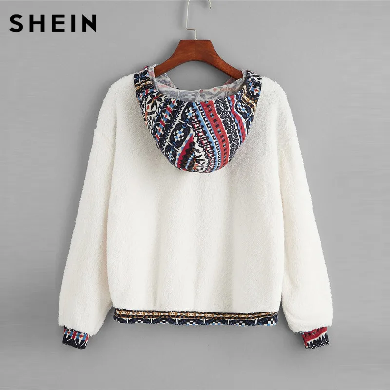SHEIN الأبيض القبلية طباعة قطرة الكتف تيدي هوديي طالب جولة الرقبة فو الفراء البلوز الخريف عارضة النساء بلوزات SHEIN الأبيض القبلية طباعة قطرة الكتف تيدي هوديي طالب جولة الرقبة فو الفراء البلوز الخريف عارضة النساء بلوزات