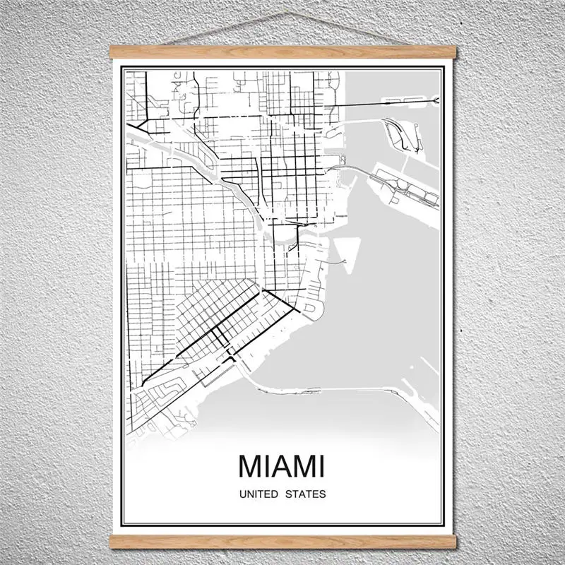 MIAMI С рамкой Марсель современный плакат карта мира город картина маслом холст индивидуальный узор абстрактный принт Картина декор дома - Цвет: MIAMI
