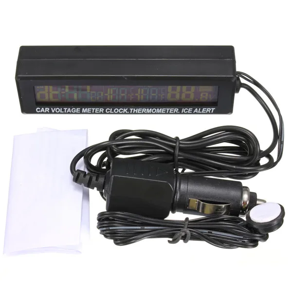  Monitor Cigarette Socket 12V/24V 3 in1 Car Vehicle Digital LCD Clock In/Out Car Thermometer Battery