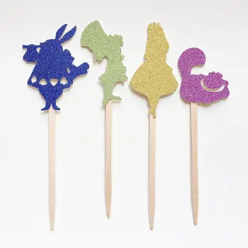 

glitter Alice in Wonderland birthday cupcake toppers baptism Christening party decoration doughnut food toothpicks