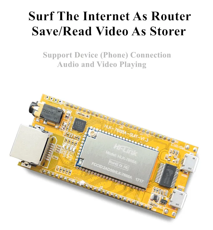 Hi-Link HLK-7688A Беспроводная переносная память USB Запоминающая Аудио Видео макетная плата wifi передача