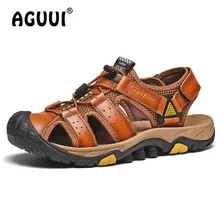 Мужская обувь; сандалии из натуральной кожи; летние пляжные сандалии; защита для пальцев ног; Sandalias; Повседневная водонепроницаемая обувь для дайвинга; обувь в рыбацком стиле
