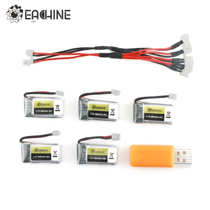 5 шт. Eachine E010 E010C E011 E013 3 7 В 260 мАч 45C Lipo батарея USB зарядное устройство Разъем для RC