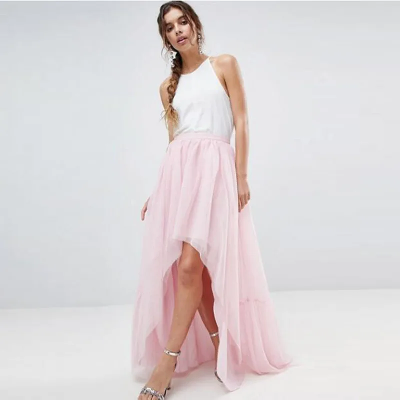 Light Pink High Low Hem Tulle Skirts Zipper Style Soft Tutu Skirt For