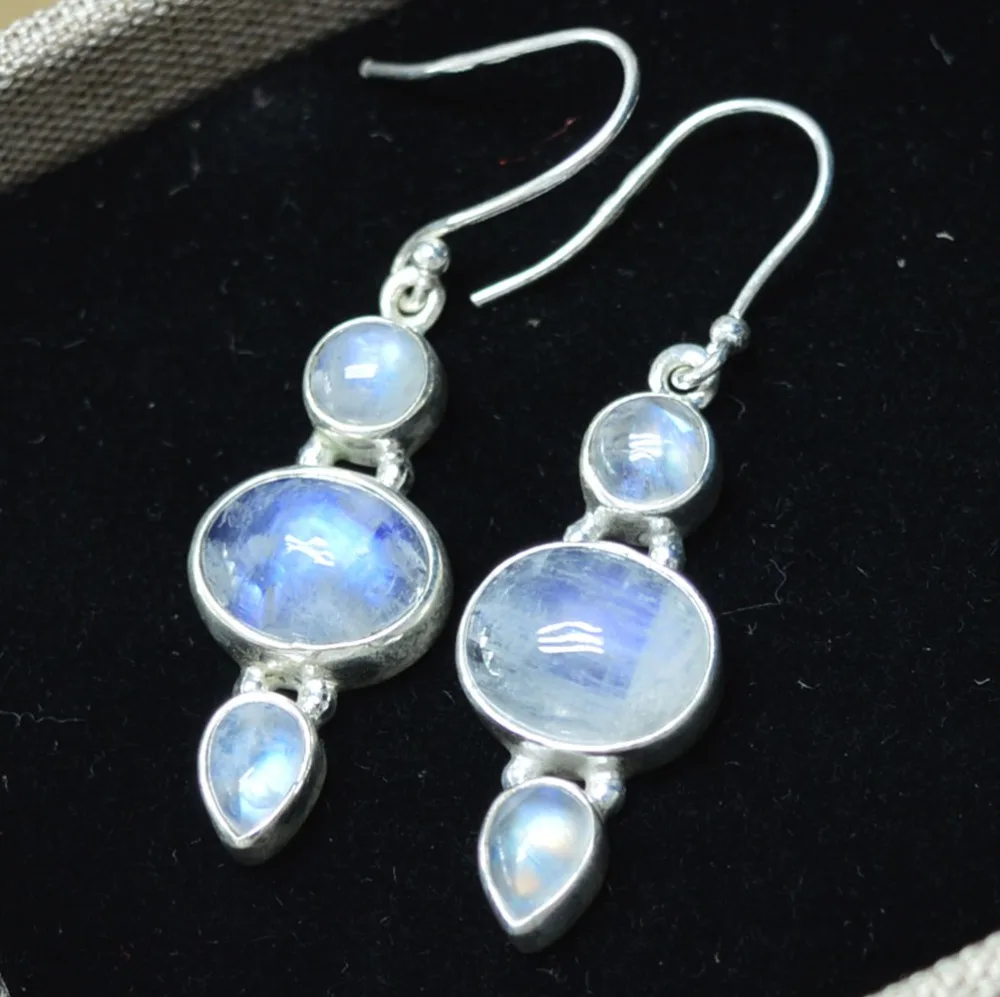 

Genuine Rainbow Moonstone EARRINGS 925 Sterling Silver, 45.4 mm, AE2311