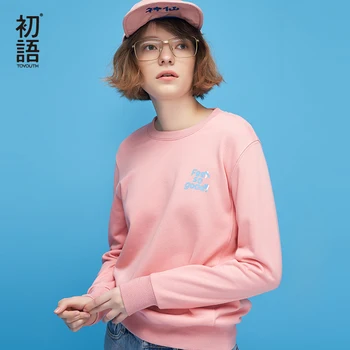 

Toyouth Autumn Candy Color Women Hoodies Sweatshirts Cotton Sudaderas Mujer 2019 Letter Printed Long Sleeve Pullover Tracksuits