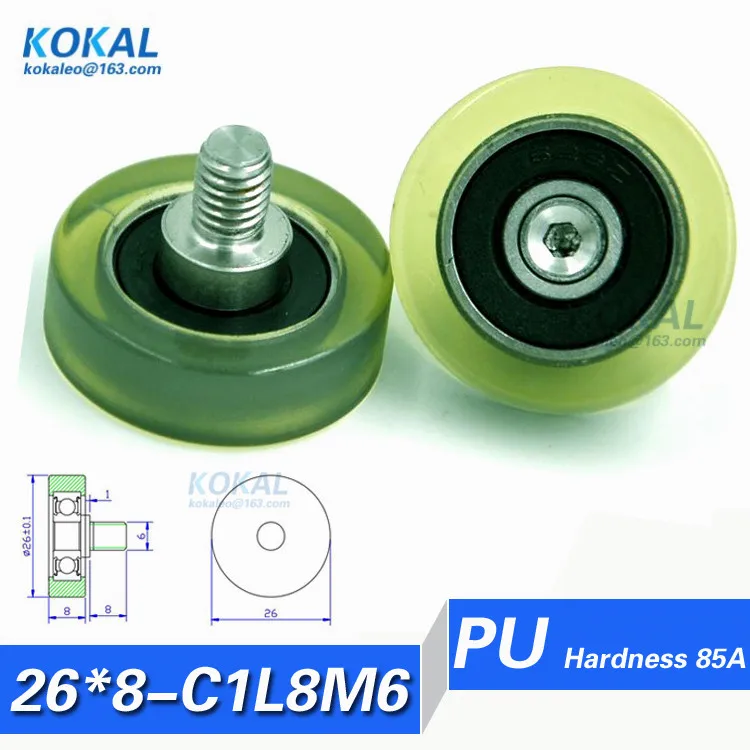 

[PU26*8-C1L8M6]Free Shipping 10pcs high quality 626RS bearing rubber soft stainless steel srew M6 pulley 6*26*8mm PU26-8