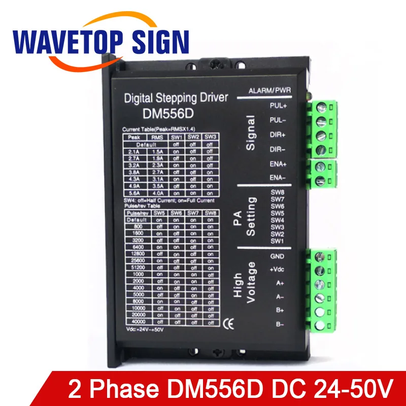 

Wavetopsign 2Phase Stepper Motor Driver DM556D Input Voltage 24-50VDC Current 2.1-5.6A Match with the Motor 57