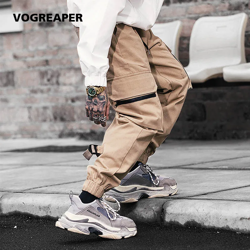 

Hipster Men Multi-pocket Drawstring Waist Design Black Cotton Harem Pant Men Streetwear Punk Hip Hop Casual Trousers Joggers