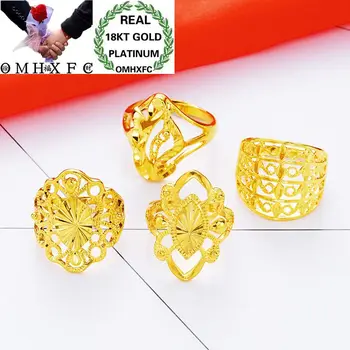 

OMHXFC Wholesale European Fashion Woman Bride Birthday Wedding Gift Vintage Hollow Flower Geometric 18KT Real Gold Ring RI02