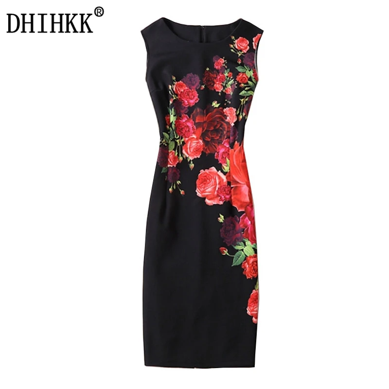 red rose print dress