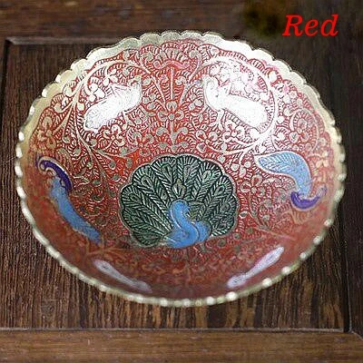 Buddha Compote Bowl Tibetan Buddhist Supplies Brass Bowl Metal Fruit Tray Plate Dish Disc Buddhist Temple Decoration 1pc - Цвет: Красный