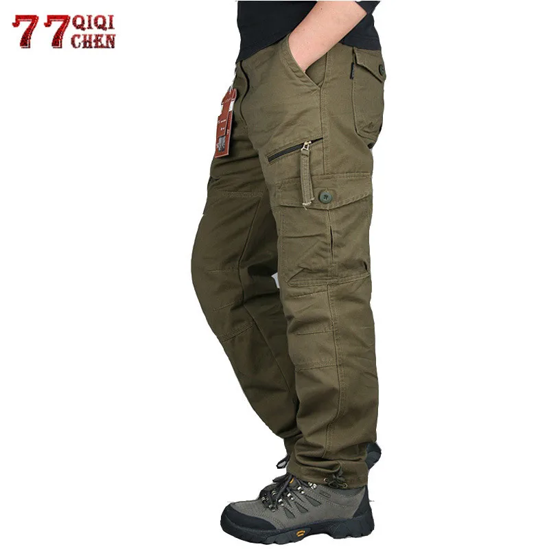 2019 Mens Cargo Pants Tactical Multi-Pocket Overalls Male Combat Cotton Loose Slacks Trousers Army