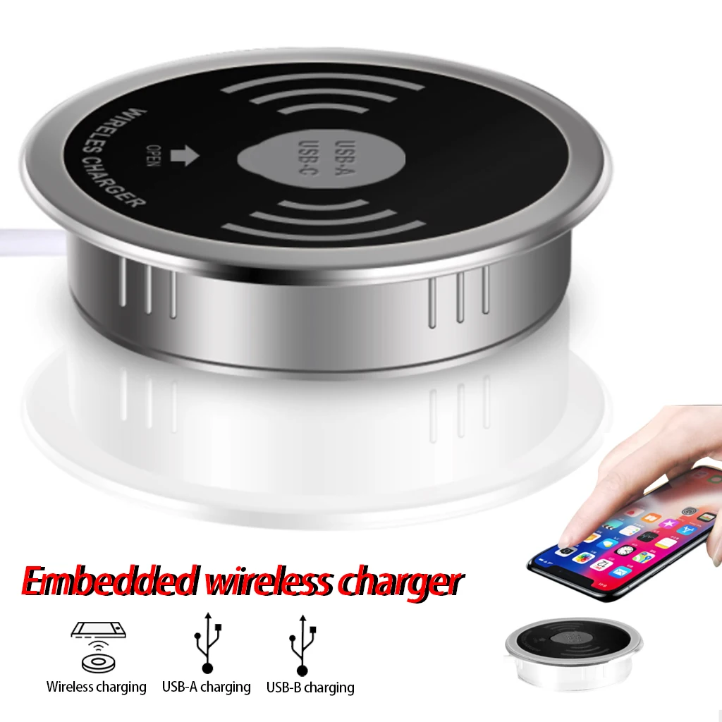 

Desktop Wireless Charger 10W 7.5W or 5W USB-A Type-C 15W Quick Charger 3.0 Embedded Qi Caricabatter Wireles Fast Charger