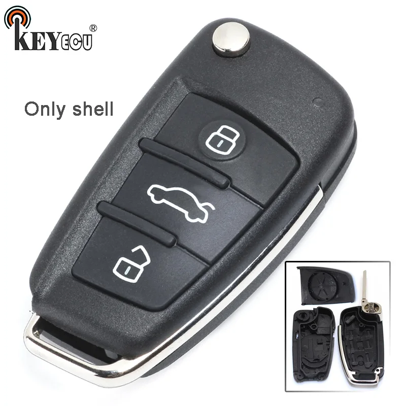 

KEYECU for Audi A2 A3 A4 A6 A6L A8 Flip Folding 3 Button Remote Car Key Shell Case Cover Fob with Blade