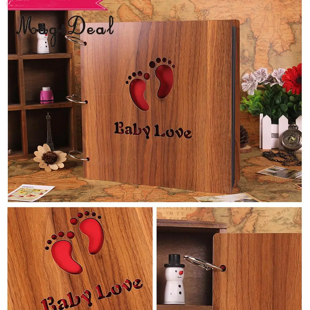 MagiDeal Baby Love Footprints/ I LOVE YOU Vintage Photo Album Craft for Party Scrapbook Diary Gifts Memory Love Autograph Decor