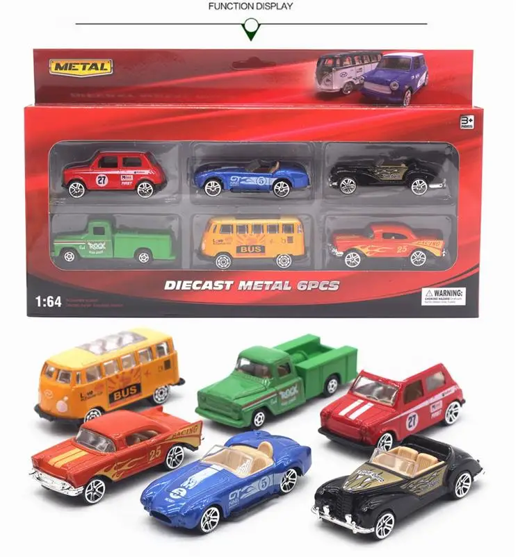 Имитационная Классическая игрушечная машинка, 1: 64 масштаб сплава автобус, грузовик автомобиль игрушки, 6 шт Коллекционная Игрушечная модель, детский подарок