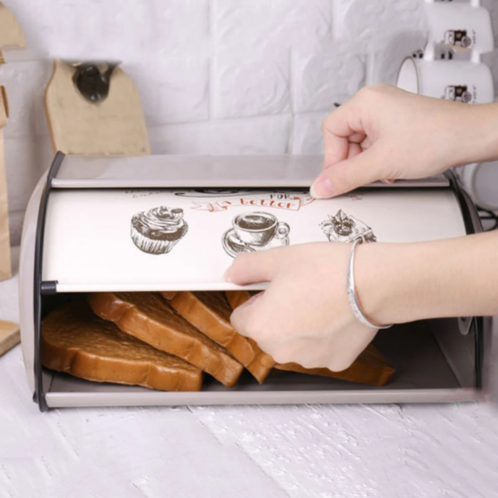 GRAY Bread Box for Kitchen Counter Bread Bin Storage Container For Loaves, Pastries, and More, Roll up Lid Design