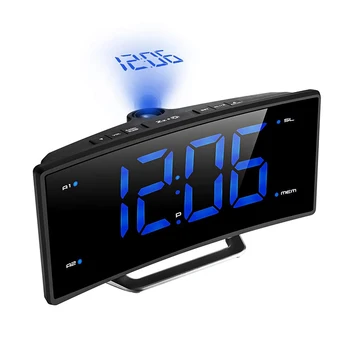 

Desk Nixie Projection Alarm Clock With Time Projection Mirror FM Radio Alarm Clock LED Digital Electronic Table Projector Clock