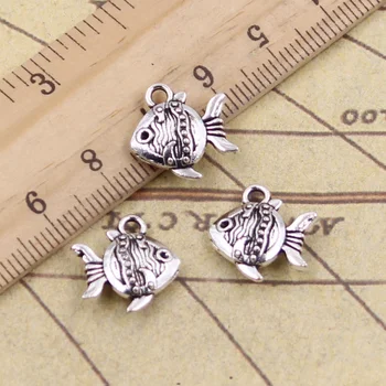 

20pcs Charms Double Sided Fish Goldfish 14x15mm Antique Silver Color Pendants Making DIY Handmade Tibetan Finding Jewelry