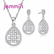Ослепительная большая капля воды Белый CZ Кристалл 925 пробы серебряный комплект ювелирных изделий ожерелье серьги набор лучший подарок для женщин