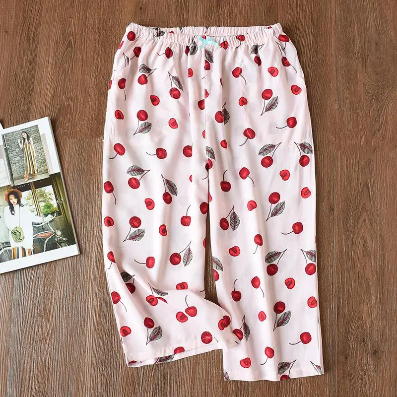 Летние женские брюки длиной до икры, хлопковая Повседневная Пижама, брюки с цветочным принтом, штаны для сна, свободная Пижама, домашняя одежда, штаны - Цвет: Style 9