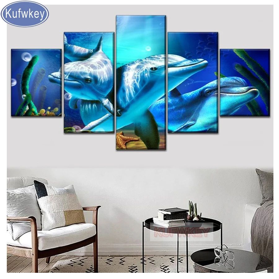 

Kufwkey Multi-pictures 5d diamond painting"Dolphin in the sea"cross stitch kit Full square diamond embroidery mosaic picture diy